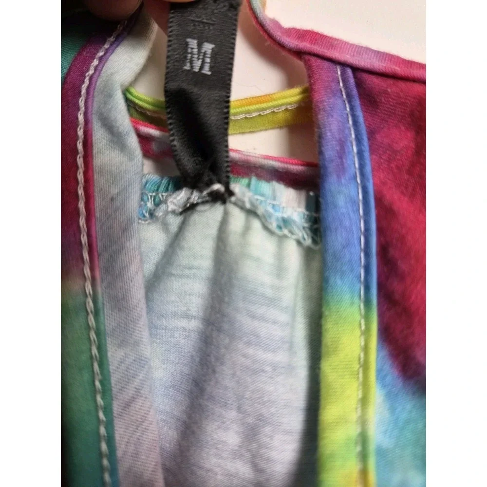 Tie Dye Strappy Short Dress M With Pockets Buttons And Cut Out Front‎ Festival